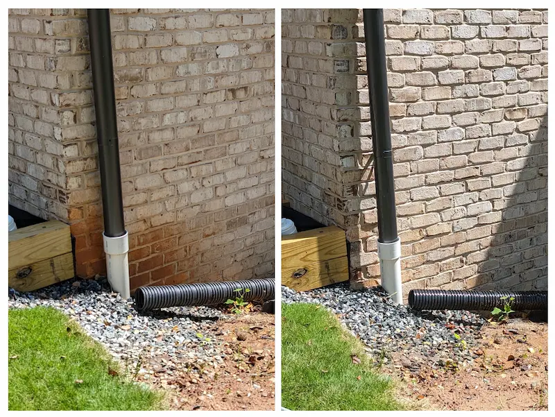 Red clay on brick, before and after